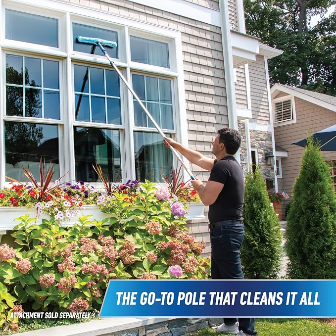 Unger Professional Connect and Clean 6’-12’ Aluminum Telescopic Extension Pole with Locking Cone and Quick-Flip Clamp, Compatible with Cleaning Tool Attachments, Indoor and Outdoor Use