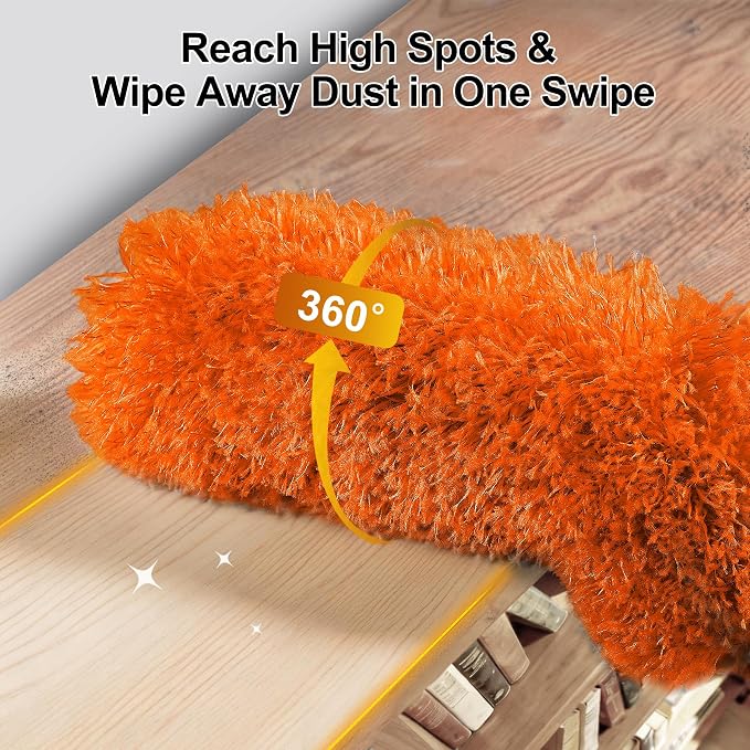 Tiumso 5-in-1 Duster with Extension Pole 100” Extendable Dusters for Cleaning Reusable Anti-Spin Dusting Kits for High Ceiling Fans, Cobwebs & Vents, Reinforced Stainless Steel Telescopic Handle