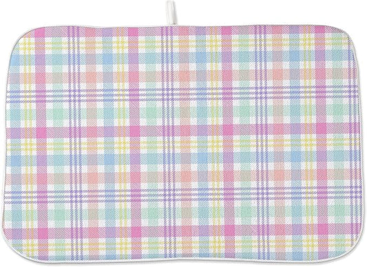Spring Dish Drying Mat 18x24 Inches For Kitchen Counter Absorbent Easter Colorful Plaid Kitchen Decoration Pink Green Drying Mat Pad For Home Kitchen,Dining Room,Office Decor