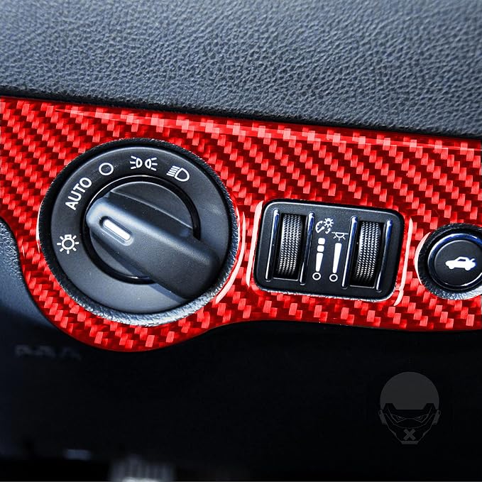 Trim Decals Carbon Fiber Fit for Dodge Charger/Chrysler 300 2011-2023 | Headlight Switch Button Surround|Accessories|Thick Overlay|Anti-scratch|Self-adhesive|red