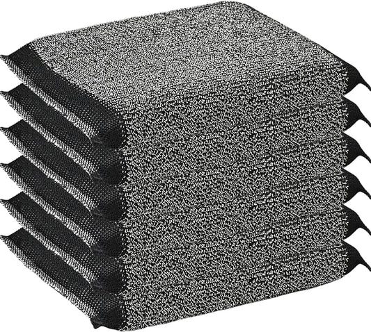 Steel Wool Scrub Sponges, Non Scratch Kitchen Dish Scrubbers | 6 Pack Black Reusable Gentle Cleaning Sponges for Pots, Pans, Cookware, No Scratches on Stainless & Non-Stick Surfaces