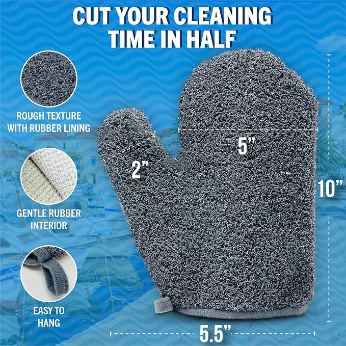 Boat Scrubbing Brush Glove, Heavy-Duty Deck and Hull Scrub Mitt for Floors, Aluminum, Pontoon, Marine and Fishing Boat Accessories