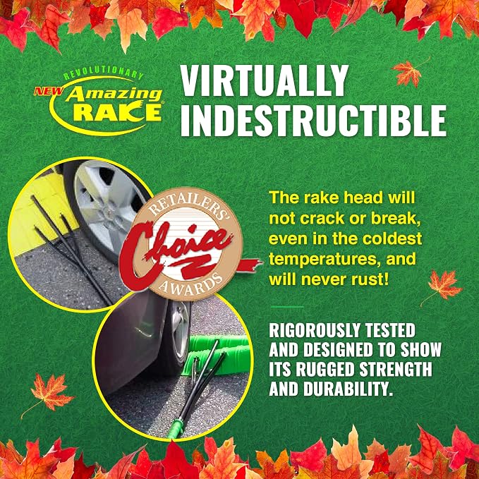 Back Saving Garden Rake ― Leaf Rakes for Gardening ― Leaf Picker Upper ― Heavy Duty Leaves Claw & Rakes Lawns Garden Tool ― Easy Leaf & Grass Grabber Without Bending Over ― Green