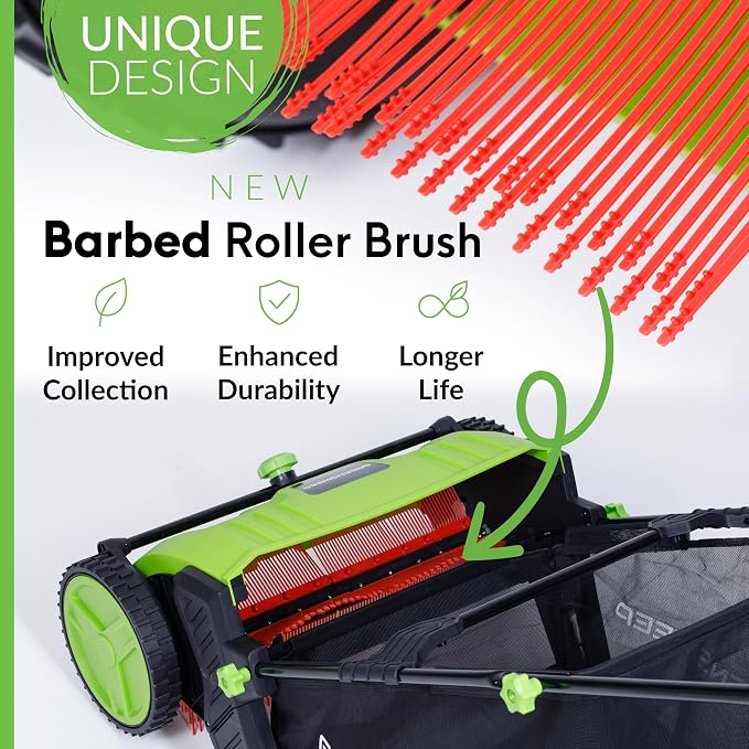 GreenSweep Pickup Pro V26 with AntiLock Drive – Push Lawn Sweeper for Leaves, Grass Clippings & Garden Debris – Large Capacity Hopper