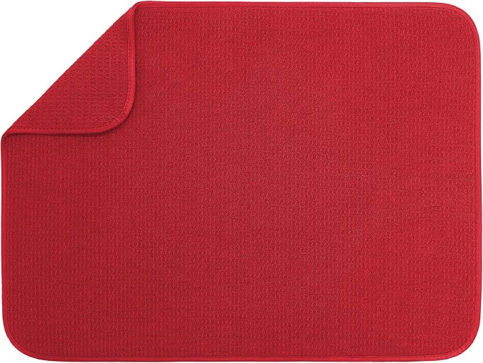 S&T INC. Dish Drying Mat XL, 18” x 24”, Absorbent Microfiber Kitchen Counter Mat, Dish Drying Pad for Dishes, Utensils, Pots and Pans, Extra Large, Red