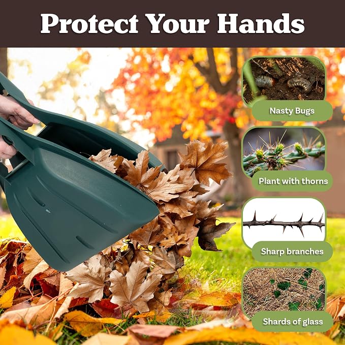 Leaf Scoops Hand Rakes - Lightweight, Durable Grabber Tool for Scooping Up Leaves, Spreading Mulch, Gardening, and Yard Work by Pure Garden (Green)