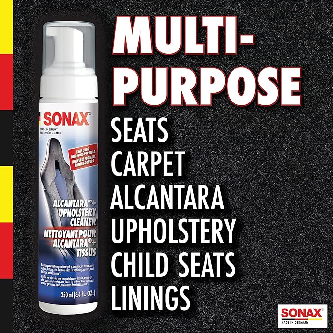 SONAX Upholstery & Alcantara Cleaner Foam | Interior Cleaner for Synthetic Suede, Fabric Seats, Carpet, Door Panels, Headliners & Trim | Removes Dirt, Oils, Stains & Grime Build-Up | 8.45 oz | 250 ml
