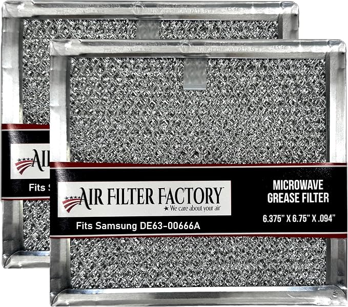 Air Filter Factory Microwave Filter 6.75" X 6.34" DE63-00666A Replacement For Samsung Over The Range Kitchen Oven Vent Grease Screen Fits AP5306190 2-Pack