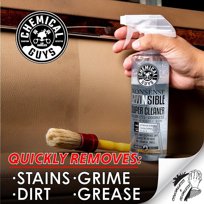 Chemical Guys, Nonsense Colorless & Odorless All-Surface Cleaner, 2-Pack | Colorless, odorless, residue-free cleaner lifts dirt from vinyl, rubber, plastic, carpet and upholstery.