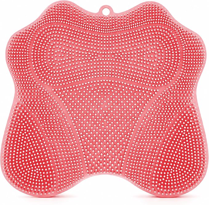 Dual-Sided Silicone Shower Foot Scrubber Mat – Foot Scrubber in Shower for Deep Cleaning & Exfoliation | Wall-Mounted Shower Foot Scrubber Mat & Back Cleaner for Men and Women(Pink, Standard)