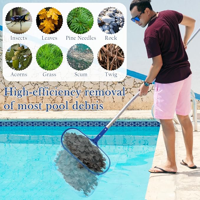 Sunnyglade Swimming Pool Cleaner Supplies/Professional Heavy Duty Pool Leaf Rake Fine Mesh Frame Net/Cleaning Leaf Skim Net (15.5x11in)