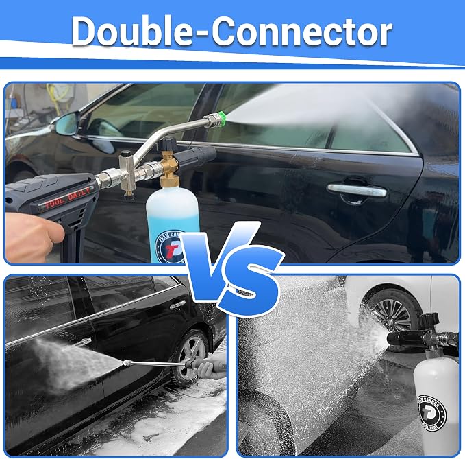 Tool Daily Short Pressure Washer Gun with Foam Cannon Dual Connector | 1/4 Inch Quick Connect, 5 Power Washer Spray Nozzle Tips, 1 Liter Soap Cannon