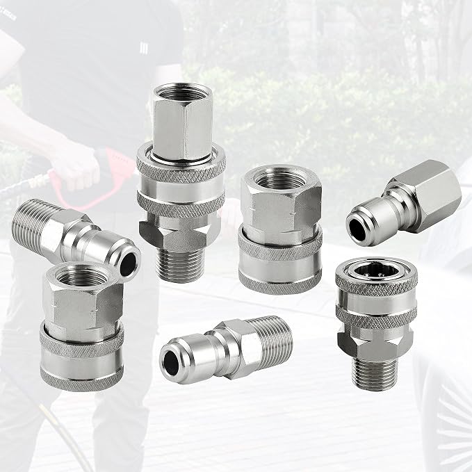 Raincovo Pressure Washer Quick Connect 3/8 Inch, Stainless Steel, 8 Piece | Pressure Washer Fittings, Adapter Set, Female and Male Thread