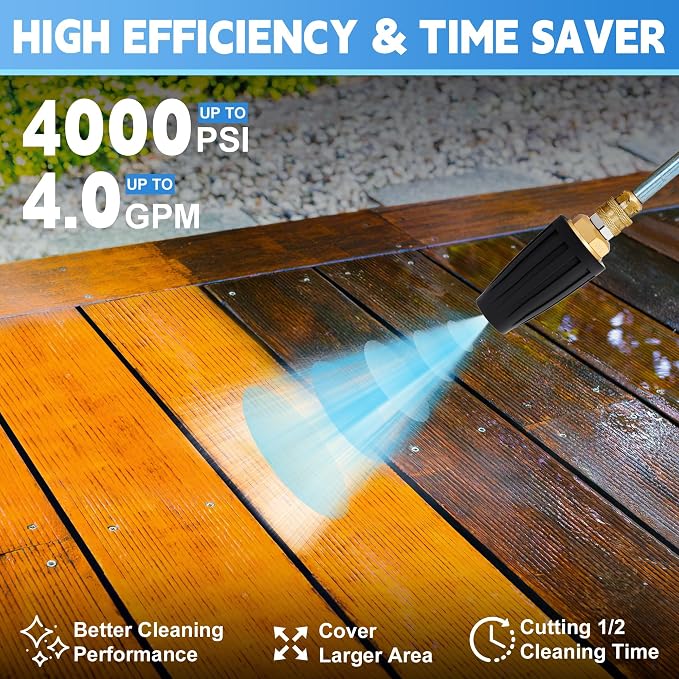 Yupjlia Turbo Nozzle Pressure Washer Tips, 4000 PSI Max, 360° Rotating | Upgrade Pressure Washer Nozzle, 1/4 Quick Connect, Cleaning Patio Driveway Brick Concrete Vinyl Surface, 4.0 GPM 4.0 Orifice