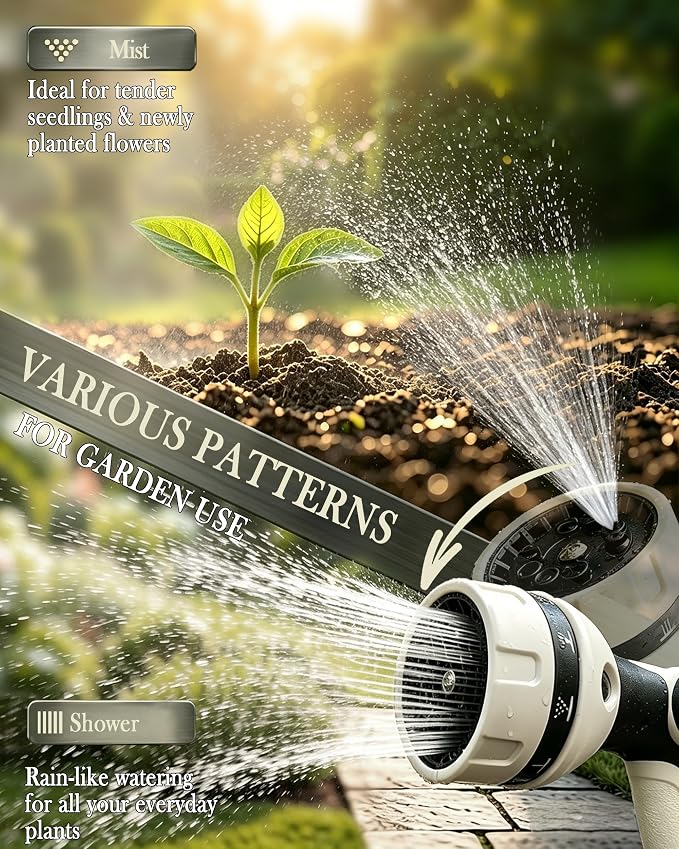 Garden Hose Nozzle - 10 Spray Patterns Water Sprayer Nozzle | Thumb Control On/Off Valve,Adjustable Flow Control Hose Gun Leak-Proof Water Attachment for Outdoor Lawn, Gardening,Car & Pet