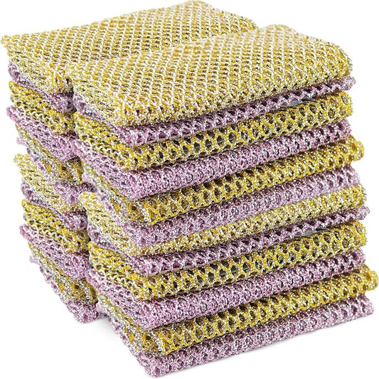 Non-Scratch Dish Scrubbers (24 Pcs) — Outlasts 7+ Sponges, Stays Odor-Free | Replace Smelly Kitchen Sponges | Non-Absorbent Mesh | Safe on Non-Stick, Cast Iron, Glass | Made in Korea Since 2012