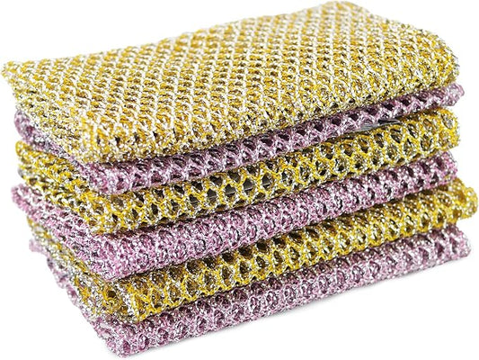Non-Scratch Dish Scrubbers (6 Pcs) — Outlasts 7+ Sponges, Stays Odor-Free | Replace Smelly Kitchen Sponges | Non-Absorbent Mesh | Safe on Non-Stick, Cast Iron, Glass | Made in Korea Since 2012