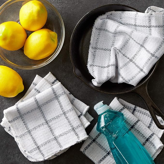 DII Scrubber Dishcloths Collection Windowpane Dishrag Set, 12x12, White/Nautical Blue Stripe, 6 Piece