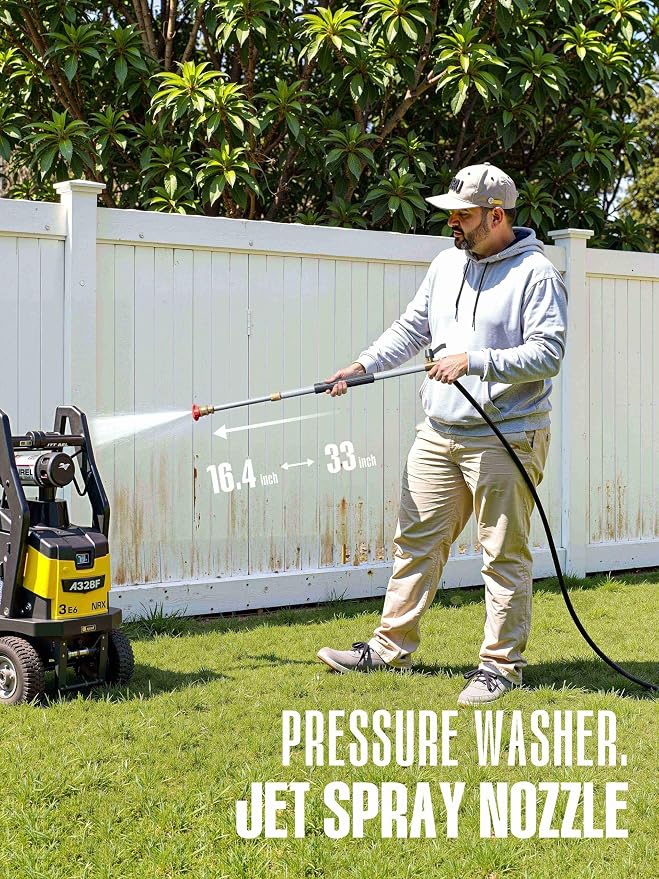 Adjustable Jet Nozzle High Pressure Hose Nozzle, 18-33” Hydro Nozzle Wands | | for Garden Hose with 5 Nozzles & Hose Quick Connectors, Extended Power Washer Wand for Patio, Car, Window, Black