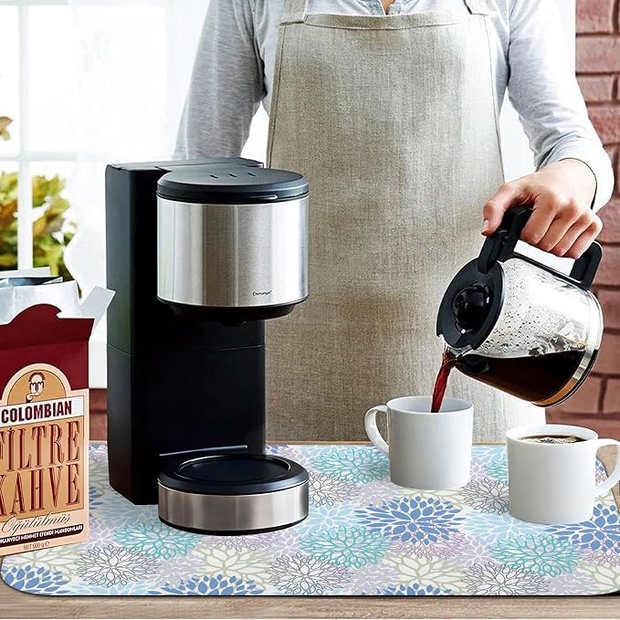 Kitchen Countertop Dish Drying Mat,Super Absorbent Coffee Bar Mat for Maker Espresso Machine, Anti-Slip Accessories for Kitchen Countertops 19x12 Inch