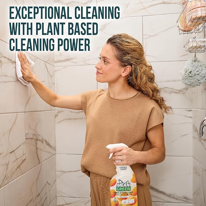 Mean Green Foaming Bathroom Cleaner Spray, Tropical Breeze, 32 oz – Removes 100% of Soap Scum, Shower, Tile, Sink & Bathroom Surfaces