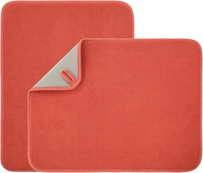 2 Pack Microfiber Dish Drying Mat for Kitchen Counter,Ultra Absorbent Dish Drainer Mat ,Dish Drying Pad , Dish Rack Mat 20×15 Inch (Red)