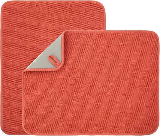 2 Pack Microfiber Dish Drying Mat for Kitchen Counter,Ultra Absorbent Dish Drainer Mat ,Dish Drying Pad , Dish Rack Mat 20×15 Inch (Red)