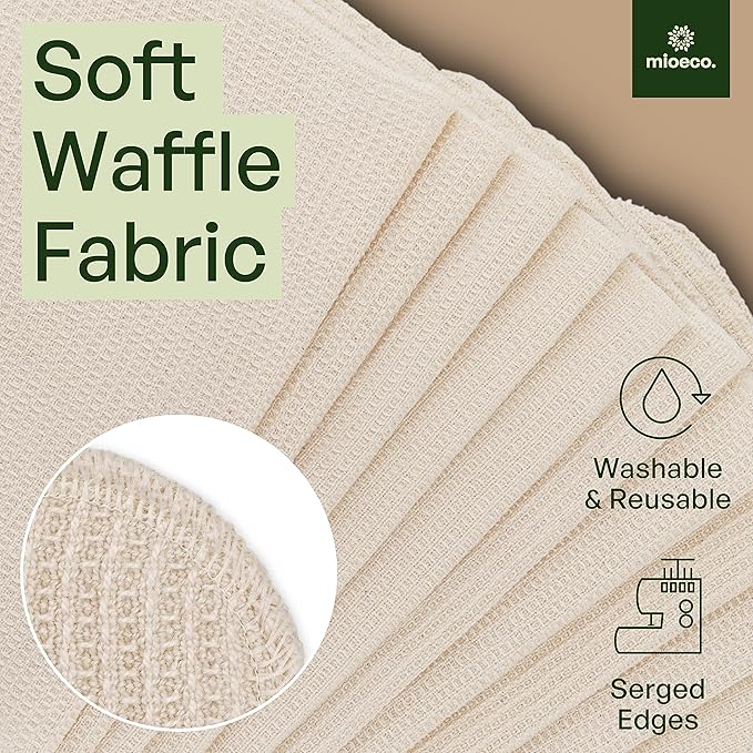 mioeco 10 Pack Reusable Kitchen Paper Towels Washable - Super Absorbent Natural unPaper Towels - Natural Cotton - Reusable, Paperless Kitchen Dish Cloths - 100% Organic