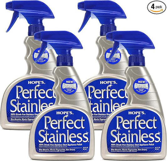 HOPE'S Perfect Stainless Steel Cleaner 22-Ounce, Streak-Free Self-Polishing Formula, Blocks Fingerprints, Pack of 4, 22 Ounce
