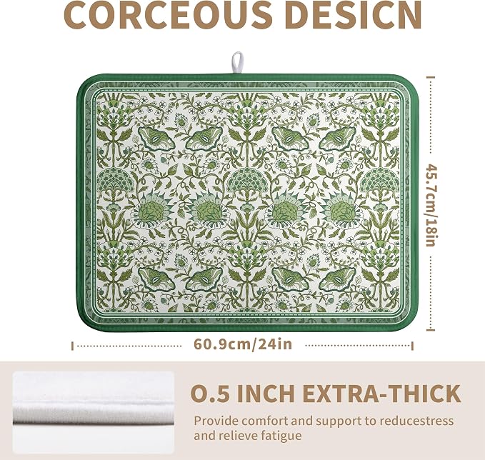 Green Floral Dish Drying Mat for Kitchen Counter 18x24 Inch Spring Summer Flowers Drying Mats Microfiber Absorbent Dish Drainer Pad Reusable Washable Dish Draining Mat for Coffee Bar Sink
