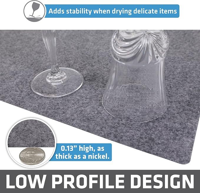 Drymate Jumbo XL Dish Drying Mat (19”x24”), Low-Profile, Super Absorbent, Quick Dry Fabric, Waterproof & Slip-Resistant, for Kitchen Counter, Trimmable, Easy to Clean (USA Made)(Light Grey)