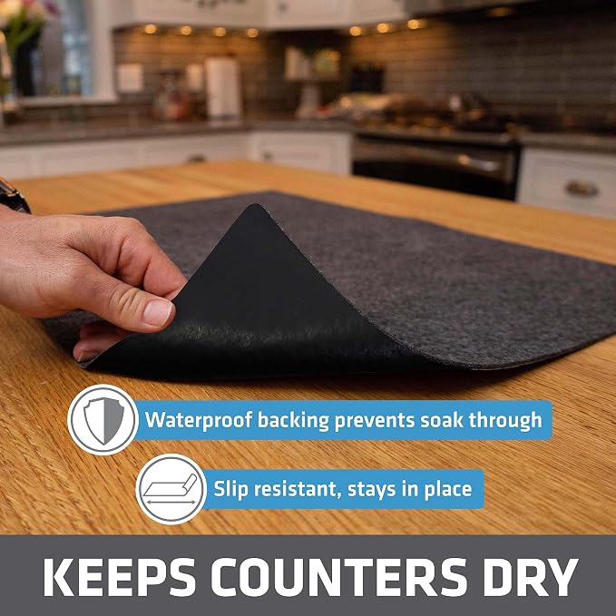Drymate Jumbo XL Dish Drying Mat (19”x24”), Low-Profile, Super Absorbent, Quick Dry Fabric, Waterproof & Slip-Resistant, for Kitchen Counter, Trimmable, Easy to Clean (USA Made)(Charcoal)