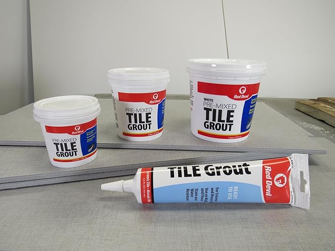 Red Devil 0422 Pre-Mixed Tile Grout - Professional Quality, Excellent Adhesion, Ideal for Wall & Floor Use - 1/2 Pint, White, Pack of 12, Made in USA