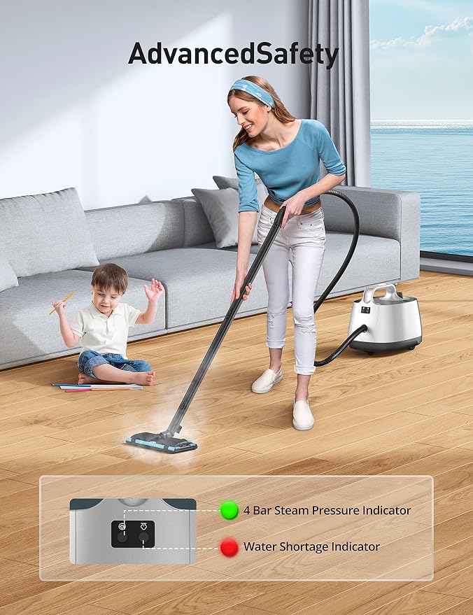 Carpet Steam Cleaner for Home, 293°F 58 PSI Powerful Multipurpose Handheld Steam Mop, 21 Attachments, 50Oz Capacity, Heavy Duty Steamer for Carpets, Floors, Cars, Tiles, Crack Cleaning, Turquoise