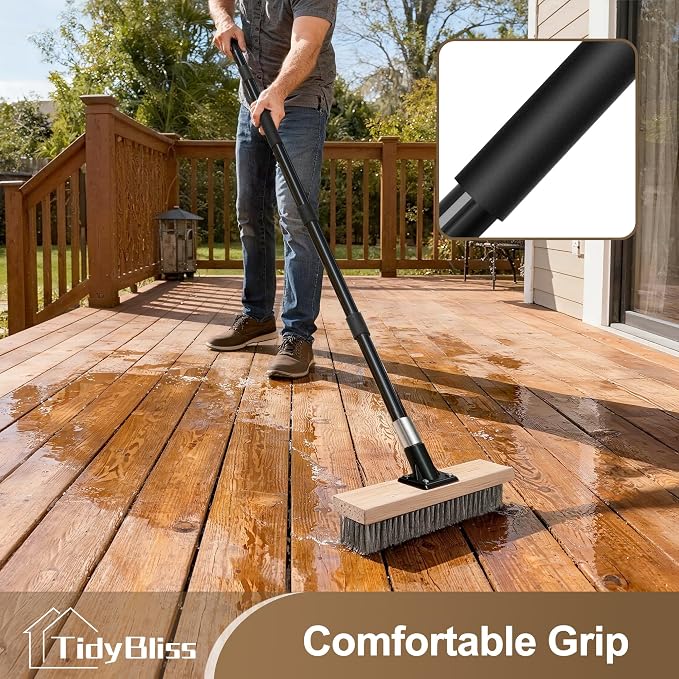 TidyBliss Stainless Steel Wire Scrub Brush with Long Handle, Heavy Duty Stiff Metal Broom Scrubber, Outdoor Moss Removal for Concrete Floor, Deck, Garden, Patio, Roof, Brick, Garage, Swimming Pool