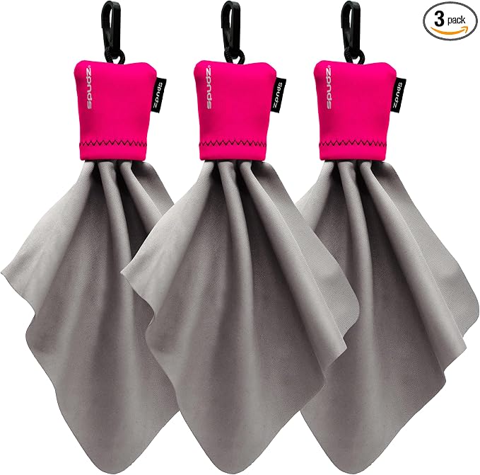SPUDZ Classic Microfiber Lens Cleaner – Clip-On Pouch, Washable – for Binoculars, Scopes, Glasses, Screens | Classic | Pink, 6 x 6 Inch (3-Pack)