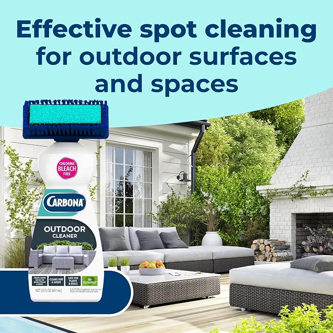 Carbona Oxy Powered Outdoor Cleaner with Built-In Brush (22 Fl Oz), Spot Cleaner for Outdoor Furniture, Rugs & Decks, 2-in-1 Sponge & Bristle Brush