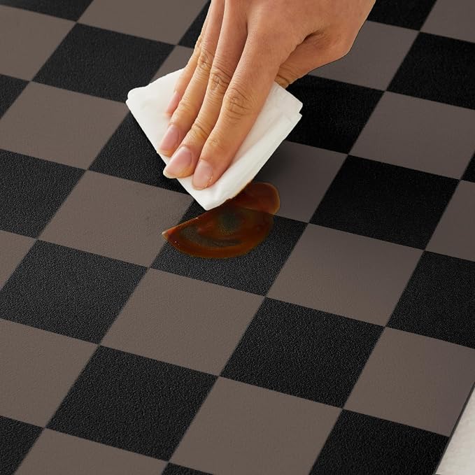 Ohocut Checkered Dish Drying Mat for Kitchen Counter, Coffee Bar Station Accessories, Retro Cute Aesthetic Modern Absorbent Drainer Mat Kitchen Drying Mat Easy Clean Brown and Black, 19" x 12"