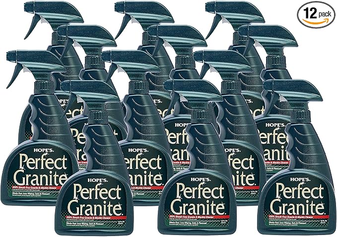HOPE'S Perfect Granite & Marble Countertop Cleaner, Stain Remover and Polish, Streak-Free, Ammonia-Free, 22 Ounce, 12 Pack