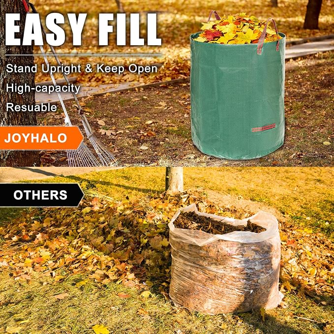 Joyhalo Reusable Yard Waste Bags -132 Gallon, 6 Pack, Heavy Duty with Gardening Gloves & 4 Handles, Standable, Camping & Recycling | Heavy duty, Standable, With 4 handles, Includes gardening gloves, Ideal for leaves, Grass clippings, Camping, and recyc...