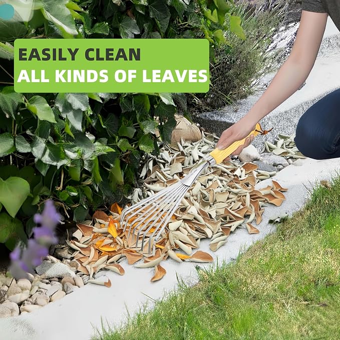 Hand Rake, Small Rake for Gardening, Mini Rakes for Flower beds | Stainless Steel Small Garden Tool with Ergonomic Handle, Leaf Rake for Cultivating, Loosening Soil & Spreading Mulch