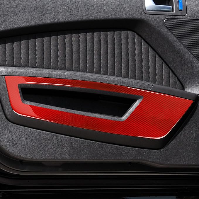 Real Carbon Fiber Trim for Ford Mustang Accessories | for 2009 2010 2011 2012 2013 2014 Inner Door Panel Cover Interior Thick Overlay Decal 4PCs
