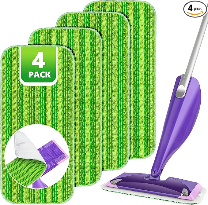 Reusable Mop Pads Compatible with Swiffer Wet Jet, Wet Jet Pads Refills for Swiffer Mop, Microfiber Replacement Pads for Hardwood Floor Cleaning, Dry Wet Mopping Cloths for 12" Wet Jet Refill, 4 Pack