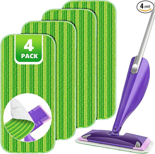 Reusable Mop Pads Compatible with Swiffer Wet Jet, Wet Jet Pads Refills for Swiffer Mop, Microfiber Replacement Pads for Hardwood Floor Cleaning, Dry Wet Mopping Cloths for 12" Wet Jet Refill, 4 Pack