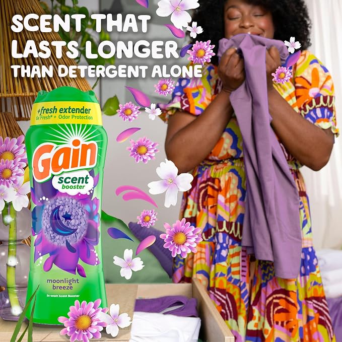 Gain In-Wash Laundry Scent Booster Beads Long-Lasting Fresh Scent Beads All Day Freshness and Odor Protection, Moonlight Breeze Scent, 24 oz (Packaging May Vary)