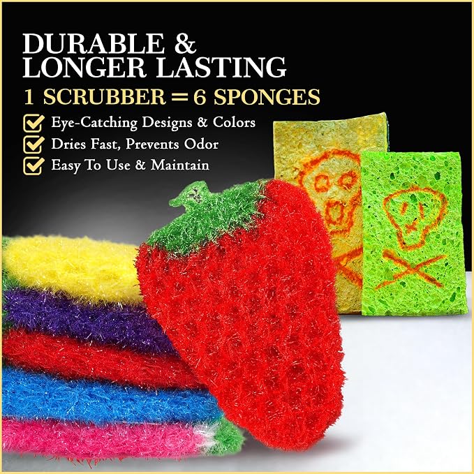 Dish Scrubbie Non-Scratch Dish Scrubber-Long Lasting & Odorless, Safe on Non-Stick, Cast Iron, Glass and Other Surfaces, Reusable Kitchen Sponge Alternative for Kitchen, Bathroom & Floors (Pack of 5)