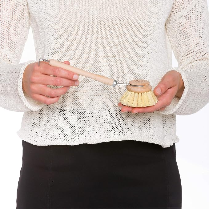 Redecker Dish Brush, Tampico Fiber, 2 Inch Round, Single – Wooden Dish Scrub Brush for Dishes & Cookware, Untreated Beechwood, Made in Germany