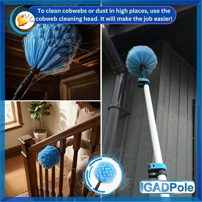 IGADPole 24 FT Water-Fed Washing Kit with Soap-Dispenser, Brush, 10″ Squeegee & Cobweb Duster for Windows, Gutters, Solar Panels & Exterior Walls