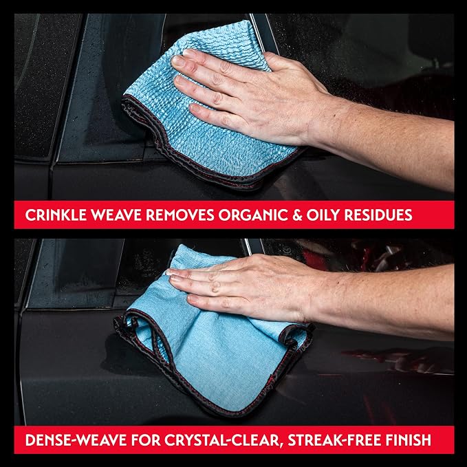 Griot's Garage PFM Crinkle Glass Towels for Car Detailing, Streak-Free Cleaning for Windows, Windshield, Mirrors, and More, 16" x 16", 55583, Set of 3