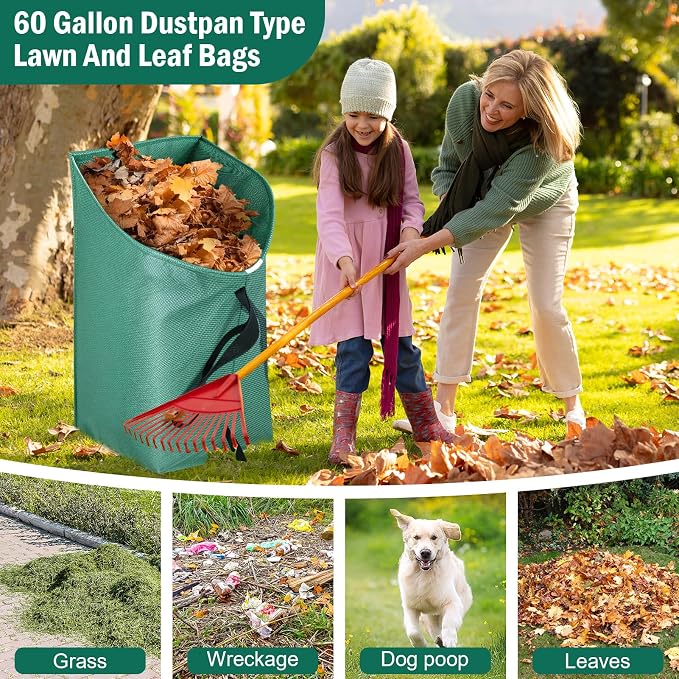 60 Gallon Leaf Collector, Collapsible Lawn & Leaf Bag for Yard Cleanup | Heavy-Duty Leaf Pickup Tool, Reusable Dustpan-Style Yard Waste Bag for Leaves, Grass Clippings, Debris, and Lawn Trash